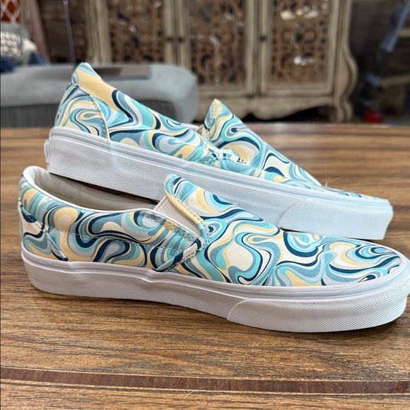 Vans Blue and Yellow Swirl Slip-Ons - Picture 1 of 7